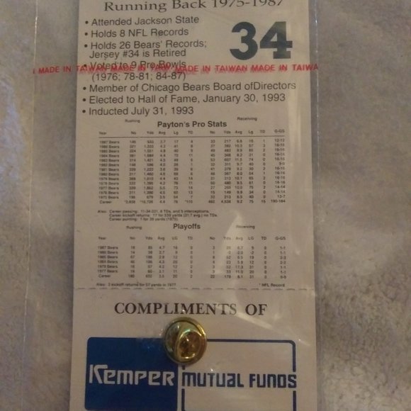 Walter Payton Hall of Fame Cards & Pins & Chicago Bears Helmet Pin - Picture 5 of 6